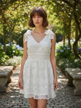 Layered With Love White Lace V-Neck Women's Dress. Size Medium